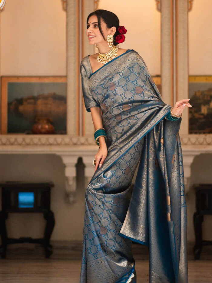 Demanding Blue Soft Silk Saree With Ravishing Blouse Piece