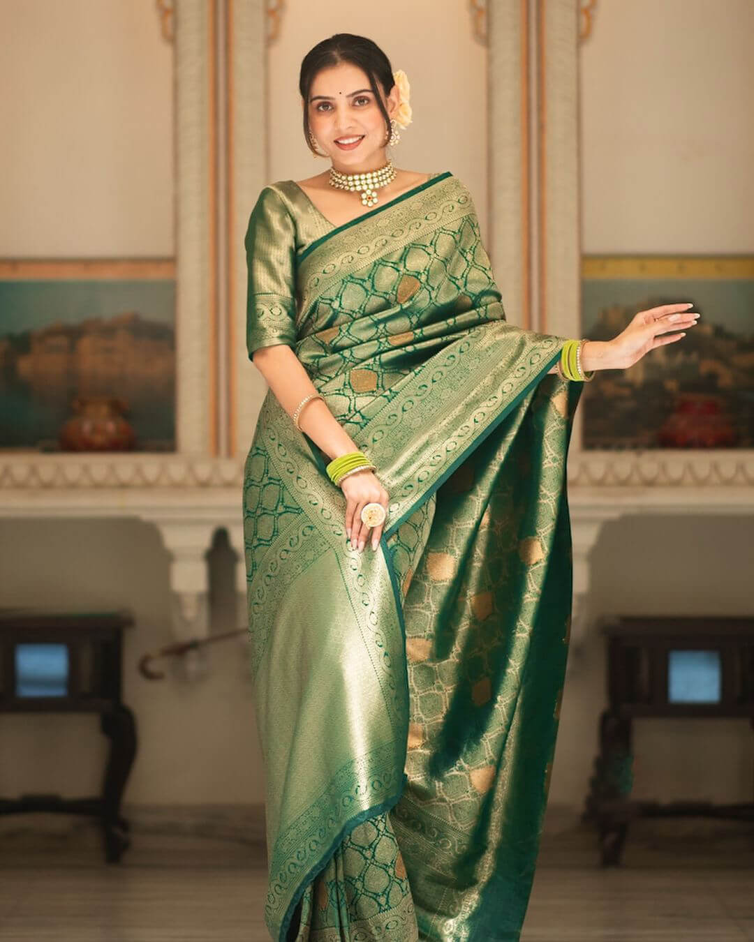Scintilla Green Soft Silk Saree With Forbearance Blouse Piece
