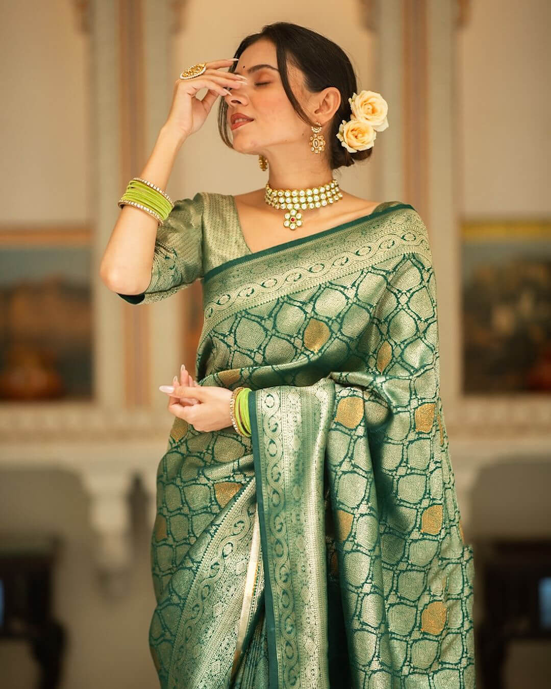 Scintilla Green Soft Silk Saree With Forbearance Blouse Piece