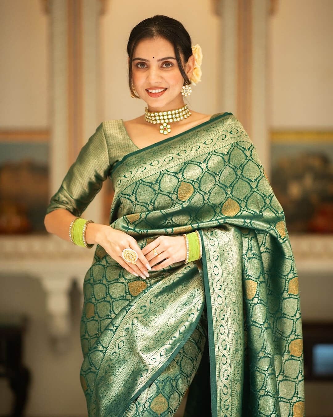 Scintilla Green Soft Silk Saree With Forbearance Blouse Piece