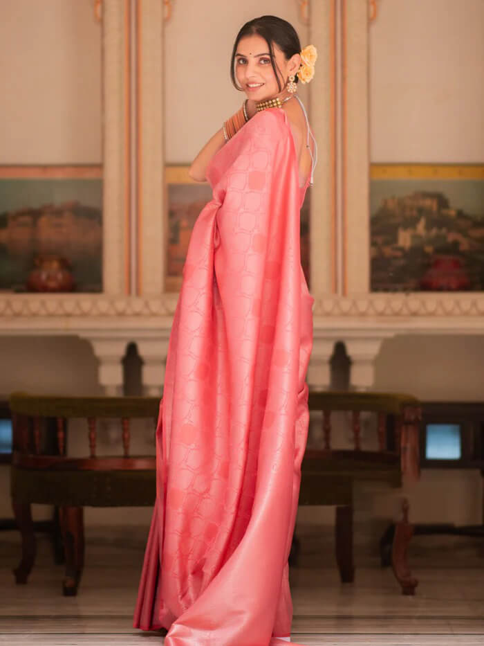 Sempiternal Pink Soft Silk Saree With Devastating Blouse Piece