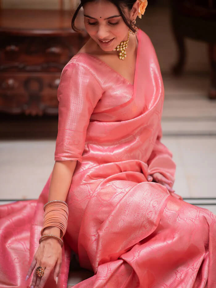 Sempiternal Pink Soft Silk Saree With Devastating Blouse Piece