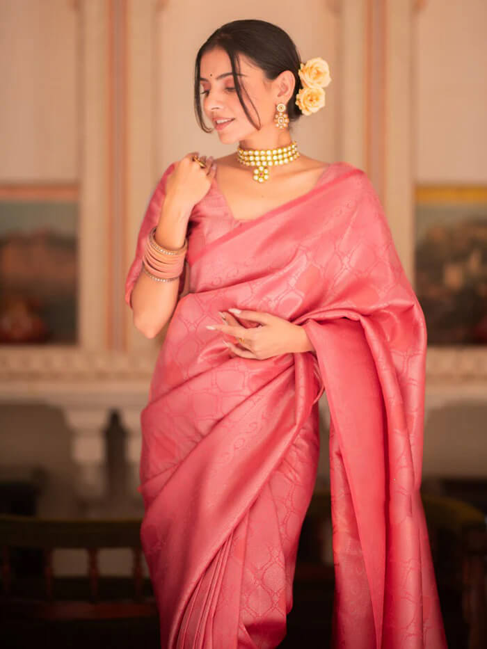Sempiternal Pink Soft Silk Saree With Devastating Blouse Piece