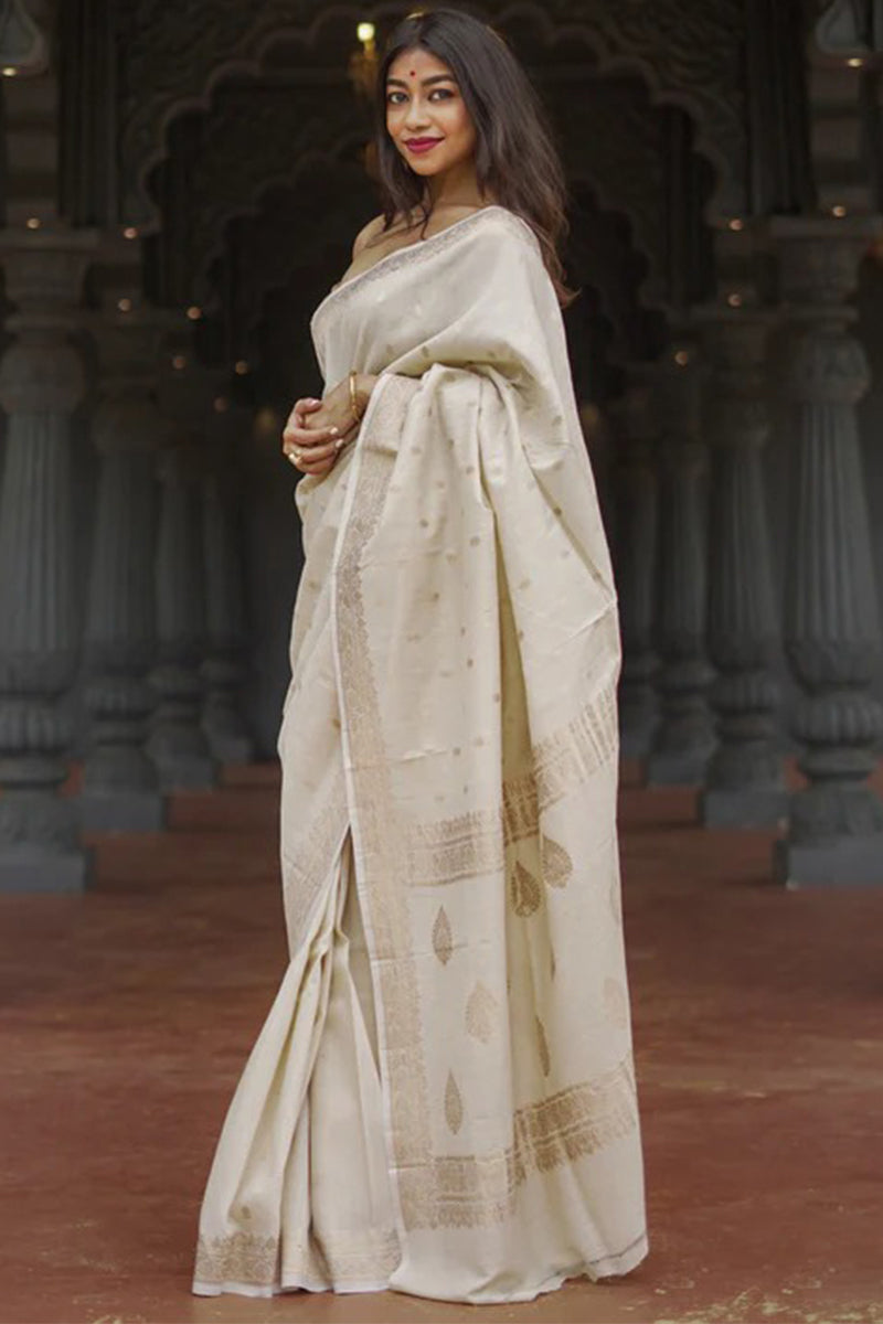 Magnetic Beige Linen Silk Saree With Splendorous Blouse Piece