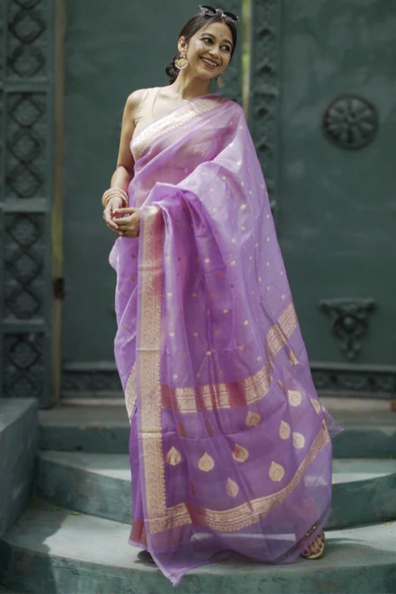 Proficient Lavender Linen Silk Saree With Winsome Blouse Piece