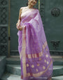 Proficient Lavender Linen Silk Saree With Winsome Blouse Piece