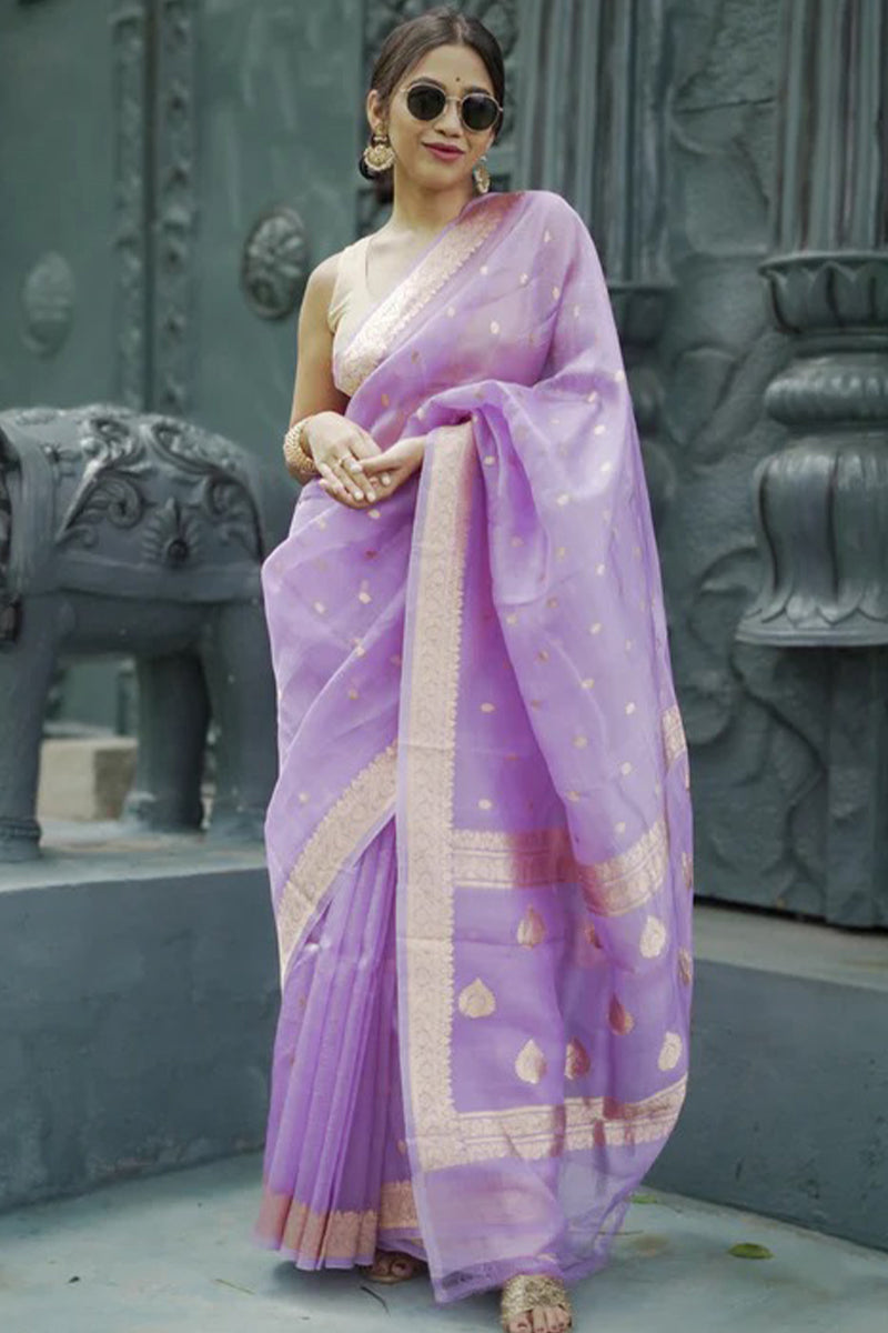 Proficient Lavender Linen Silk Saree With Winsome Blouse Piece