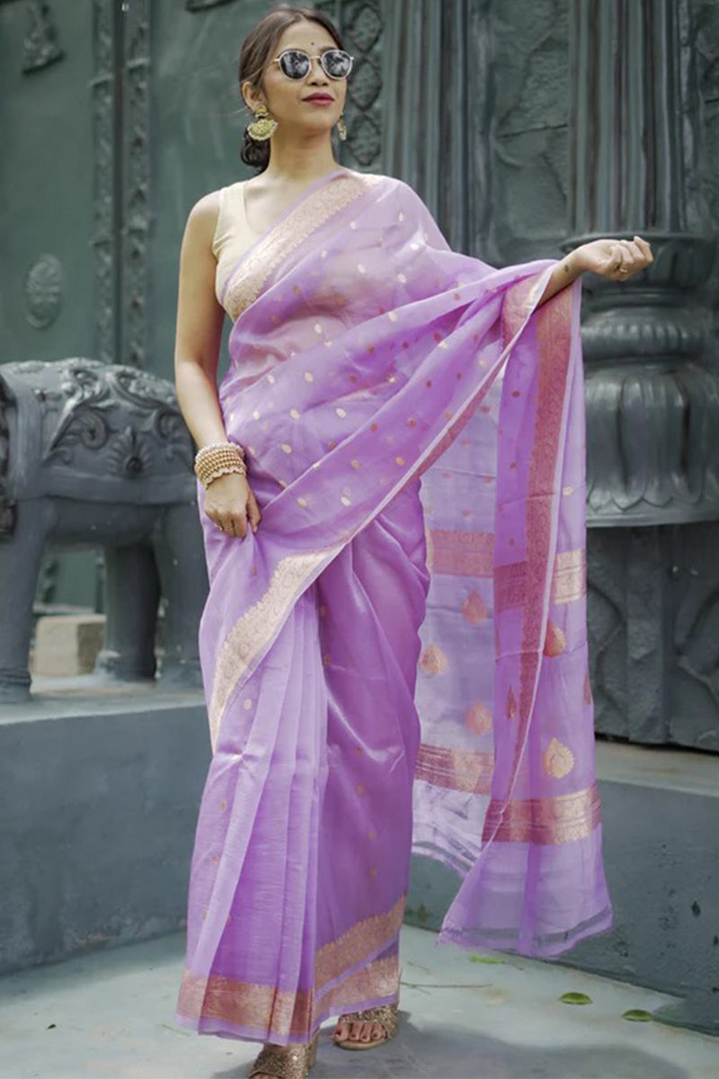 Proficient Lavender Linen Silk Saree With Winsome Blouse Piece