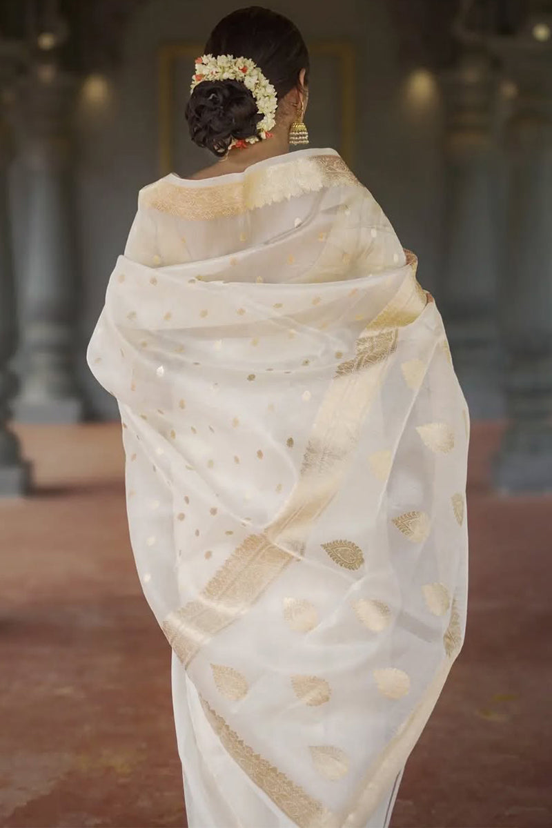 Opulent Off White  Linen Silk Saree With Scrupulous Blouse Piece