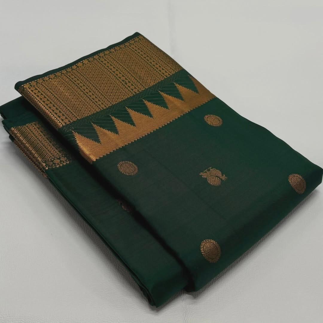 Dalliance Dark Green Soft Silk Saree With Redolent Blouse Piece