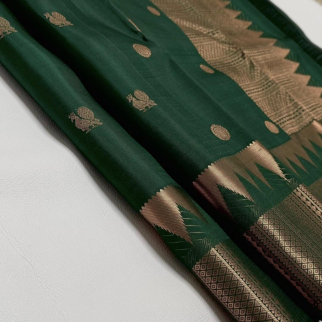 Dalliance Dark Green Soft Silk Saree With Redolent Blouse Piece