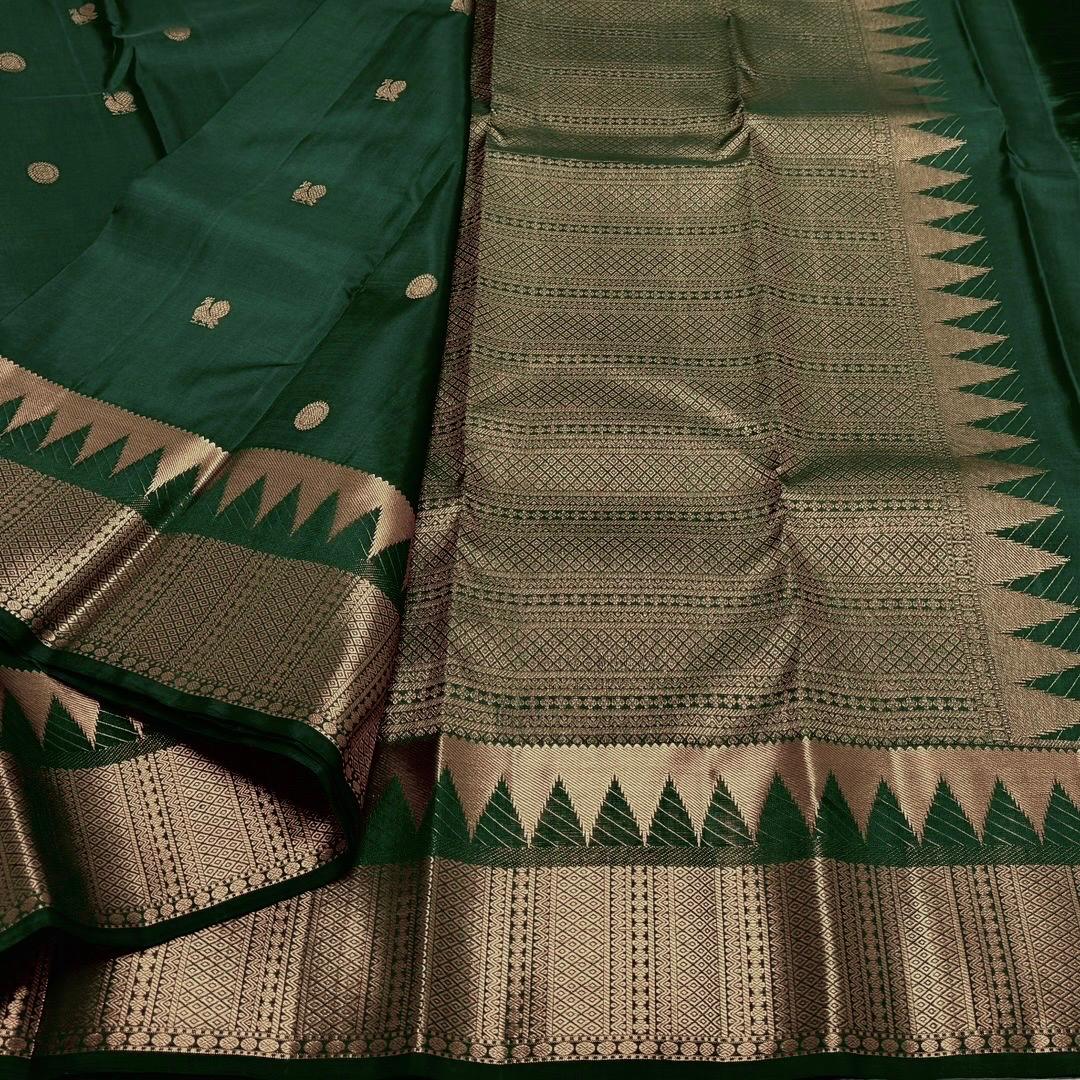 Dalliance Dark Green Soft Silk Saree With Redolent Blouse Piece