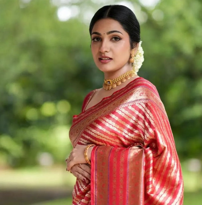 Capricious Red Soft Silk Saree With Invaluable Blouse Piece