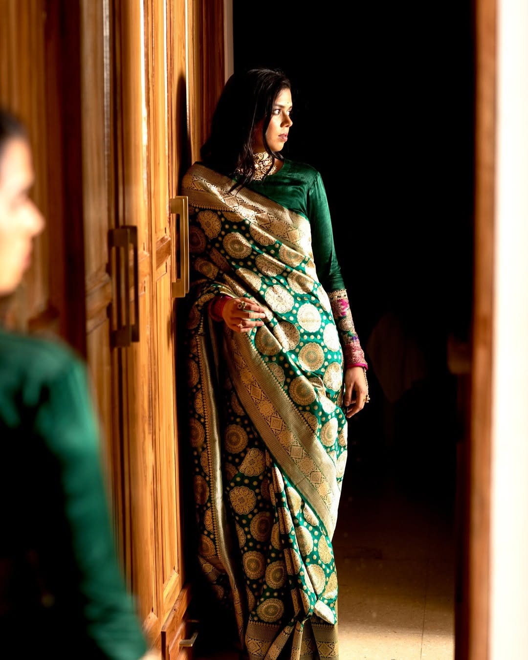 Beleaguer Dark Green Soft Silk Saree With Diaphanous Blouse Piece