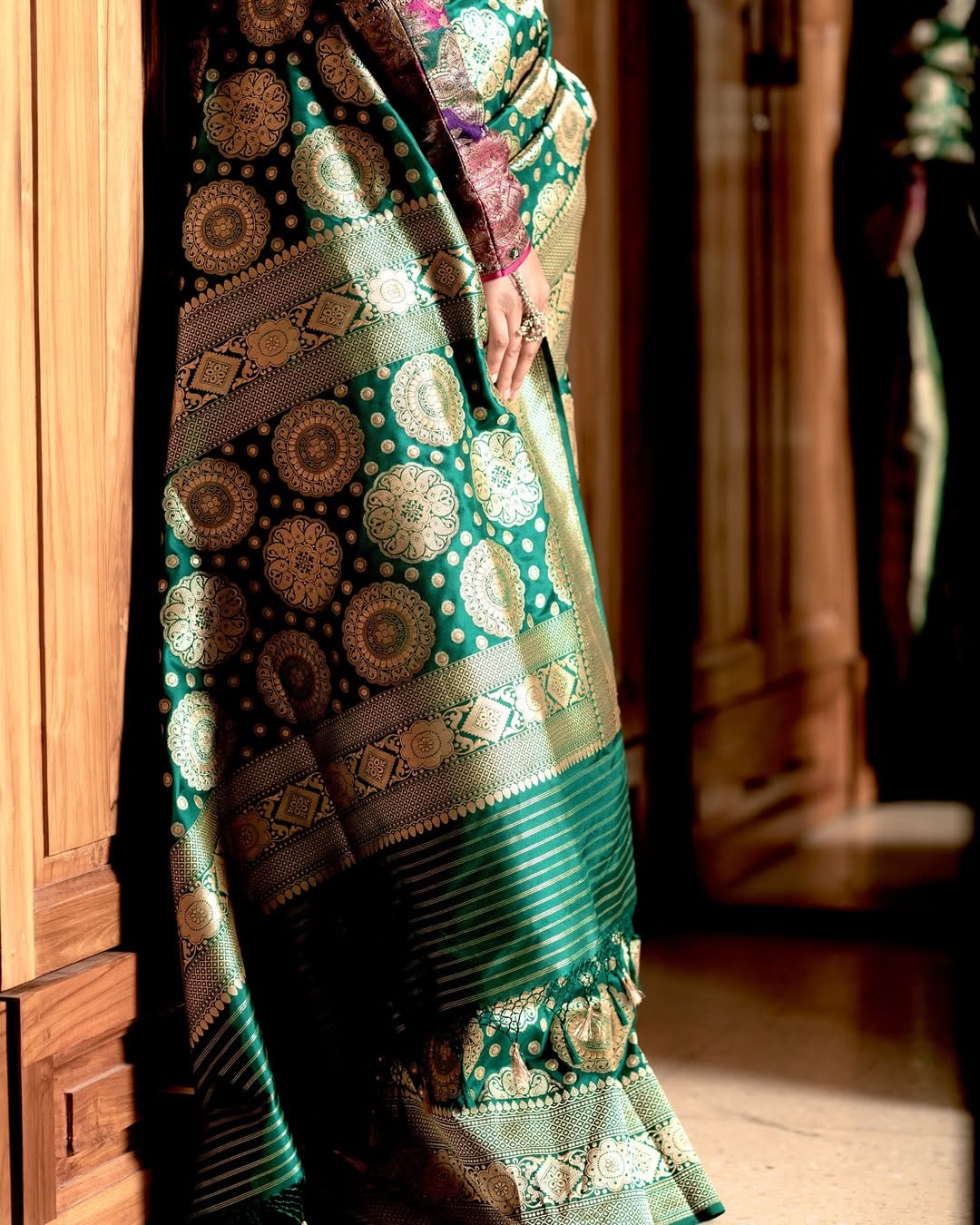 Beleaguer Dark Green Soft Silk Saree With Diaphanous Blouse Piece