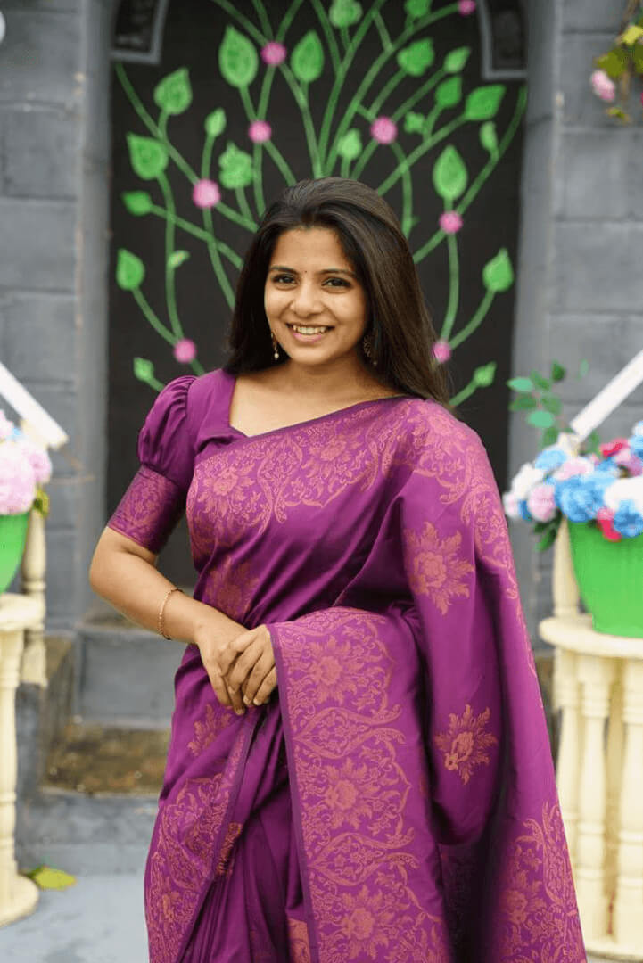 Verdant Purple Soft Silk Saree With Eclat Blouse Piece