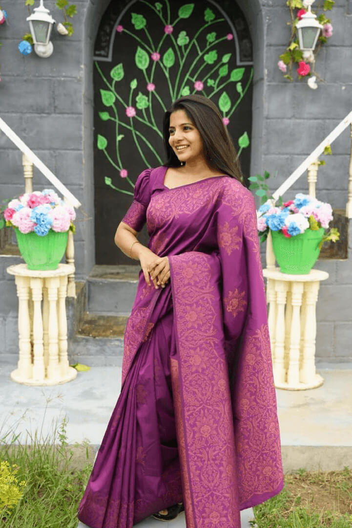 Verdant Purple Soft Silk Saree With Eclat Blouse Piece