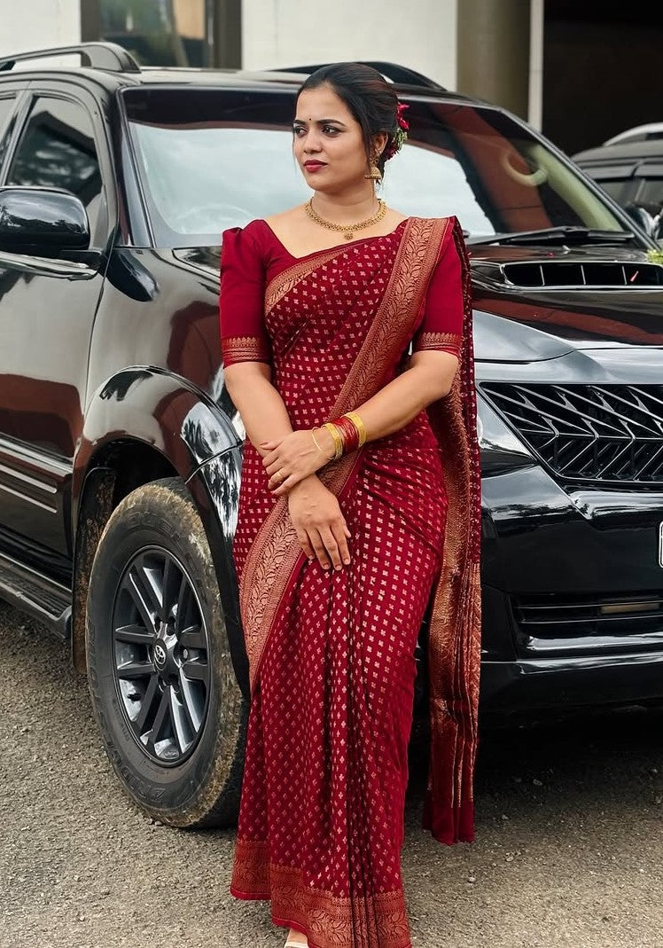 Whimsical Wine Soft Silk Saree With Prodigal Blouse Piece