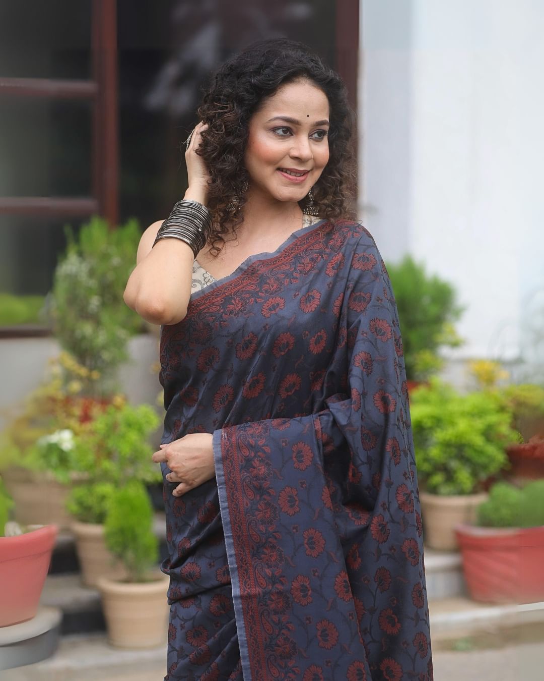 Diaphanous Black Soft Silk Saree With Ailurophile Blouse Piece