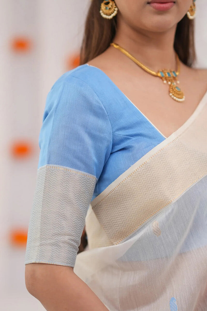 Precious Beige Cotton Silk Saree With Angelic Blouse Piece