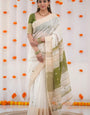Dazzling Beige Cotton Silk Saree With Delectable Blouse Piece