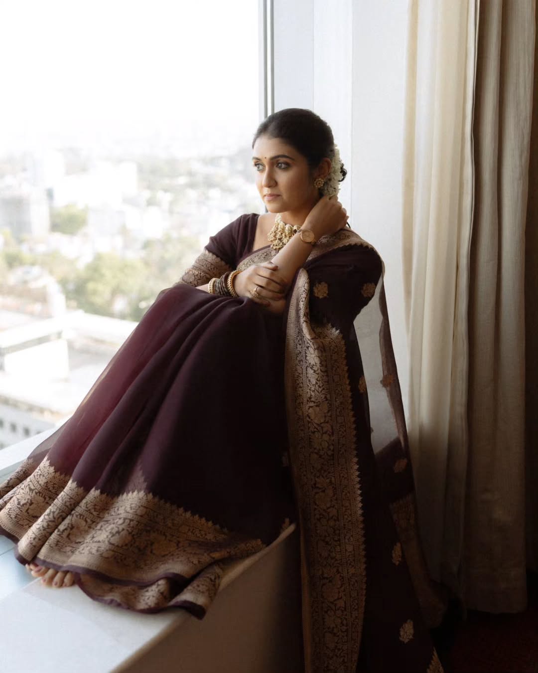 Sophisticated Wine Soft Silk Saree With Panoply Blouse Piece