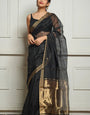 Prodigal Black Cotton Silk Saree With Elegant Blouse Piece