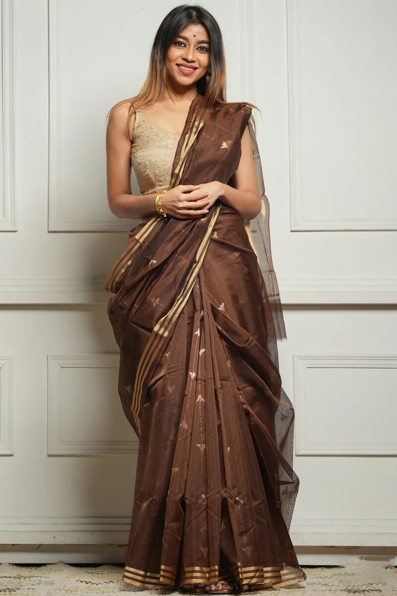 Fragrant Brown Cotton Silk Saree With Enthralling Blouse Piece
