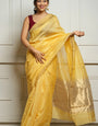 Conflate Yellow Cotton Silk Saree With Sizzling Blouse Piece