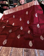 Charming Wine Soft Banarasi Silk Saree With Preferable Blouse Piece