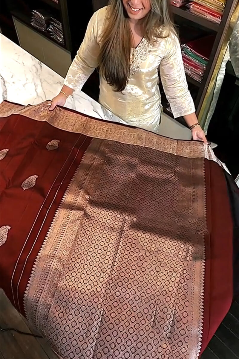Charming Wine Soft Banarasi Silk Saree With Preferable Blouse Piece