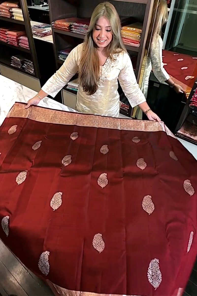 Charming Wine Soft Banarasi Silk Saree With Preferable Blouse Piece