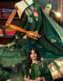 Vibrant Dark Green Soft Banarasi Silk Saree With Inimitable Blouse Piece