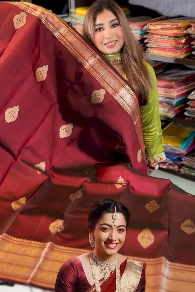 Adoring Wine Soft Banarasi Silk Saree With Posh Blouse Piece