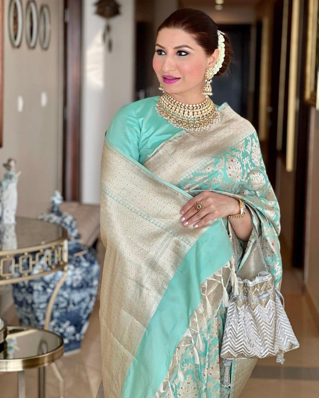 Moiety Sea Green Soft Silk Saree With Smart Blouse Piece