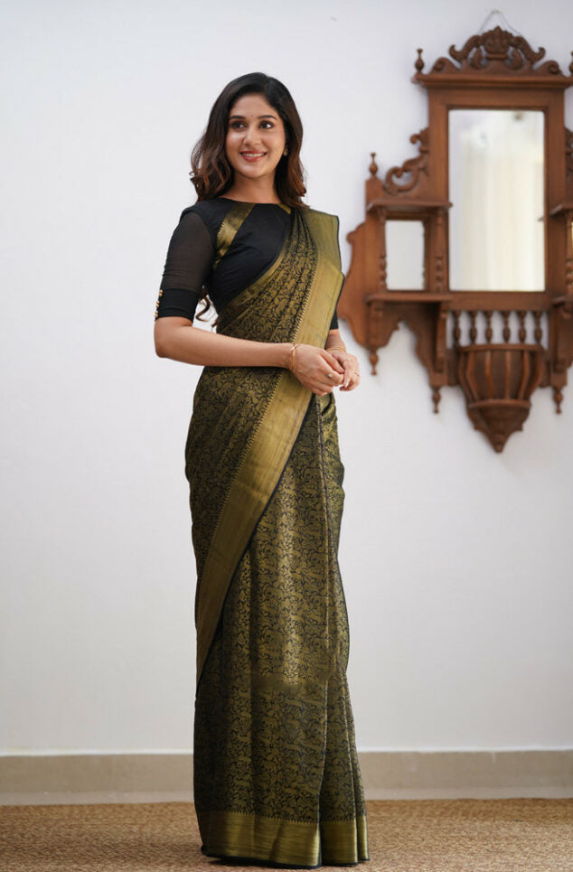 Imbrication Black Soft Silk Saree With Enchanting Blouse Piece