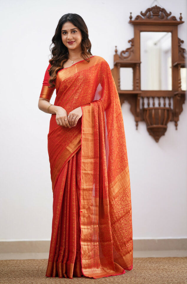 Forbearance Red Soft Silk Saree With Imbrication Blouse Piece