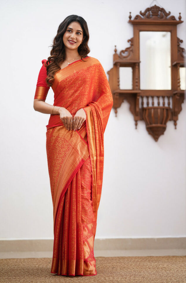 Forbearance Red Soft Silk Saree With Imbrication Blouse Piece