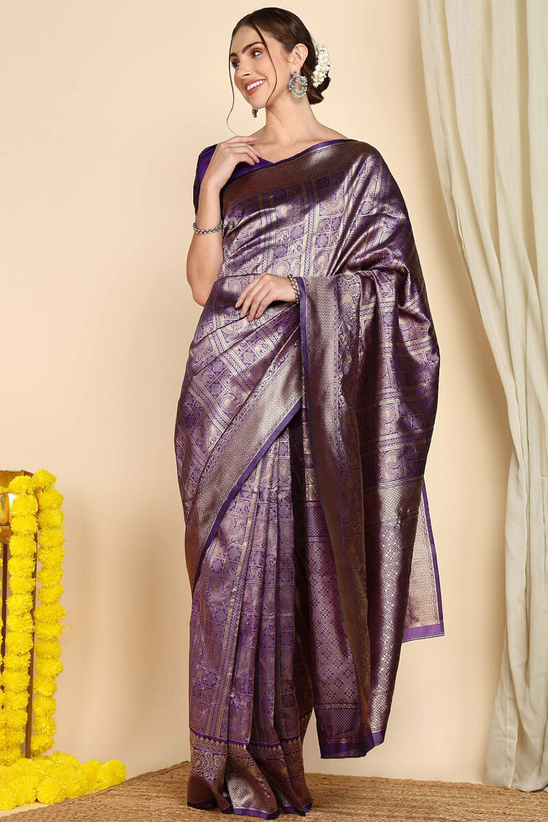 Adorable Royal Blue Soft Silk Saree With Impressive Blouse Pieced