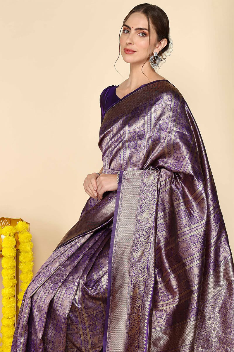 Adorable Royal Blue Soft Silk Saree With Impressive Blouse Pieced