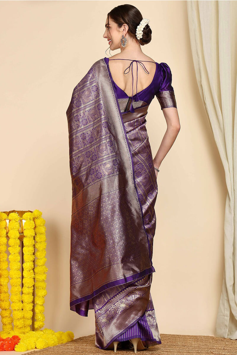 Adorable Royal Blue Soft Silk Saree With Impressive Blouse Pieced