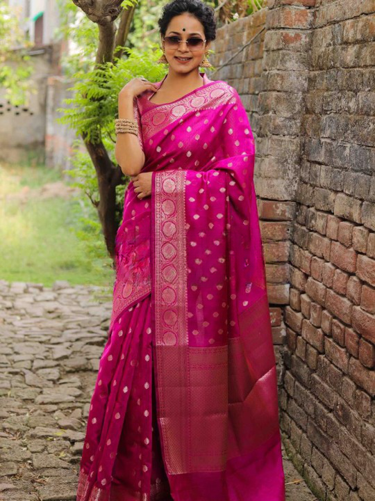 Ephemeral Dark Pink Soft Silk Saree With Eloquence Blouse Piece