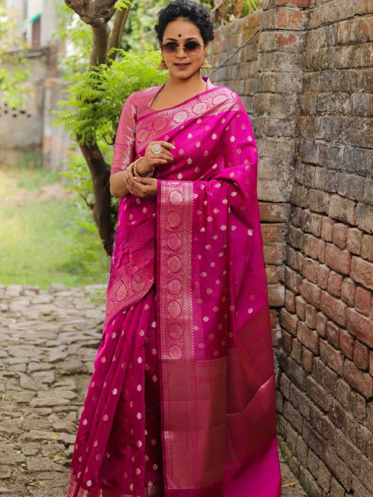 Ephemeral Dark Pink Soft Silk Saree With Eloquence Blouse Piece