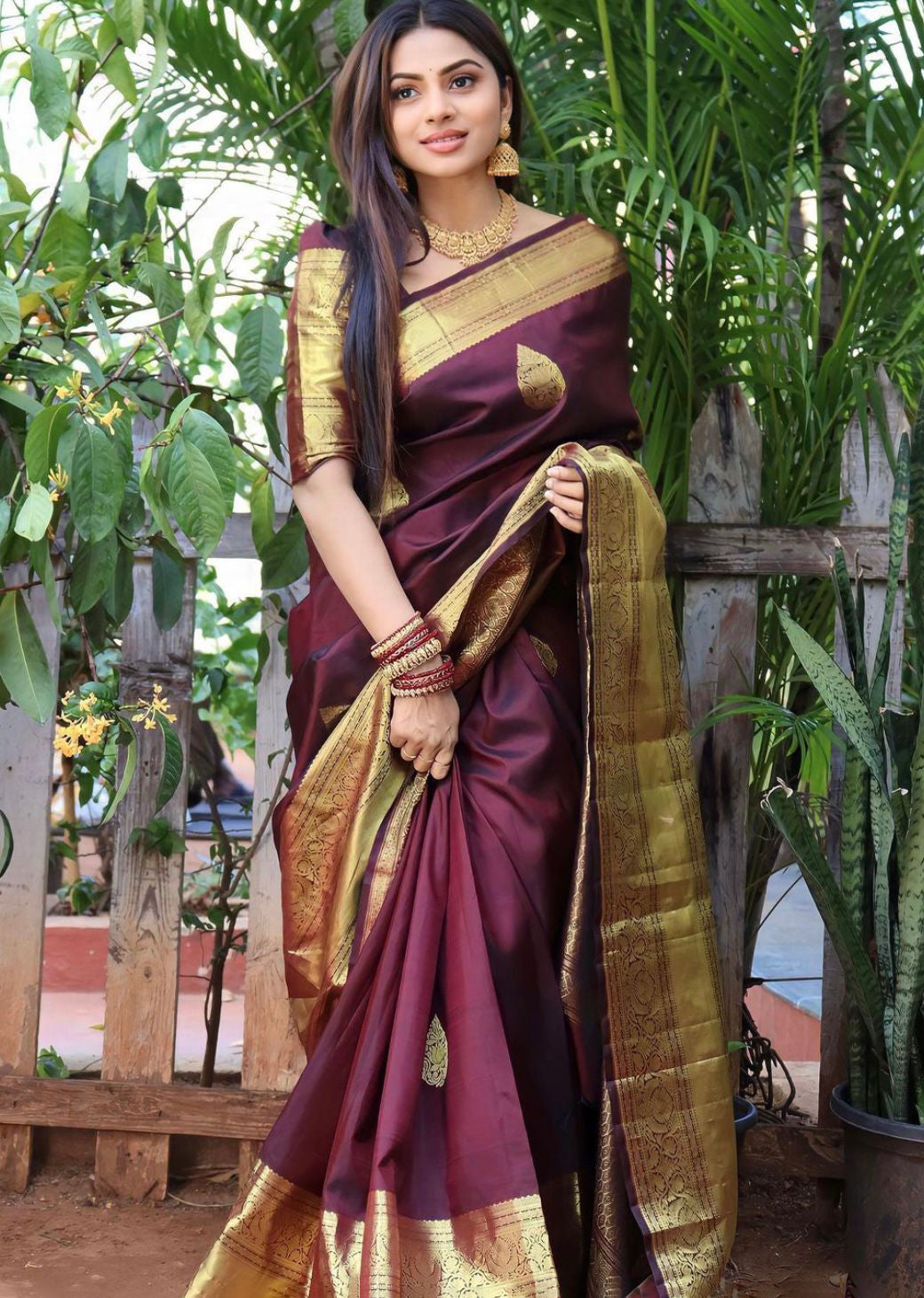 Elision Wine Soft Silk Saree With Beautiful Blouse Piece