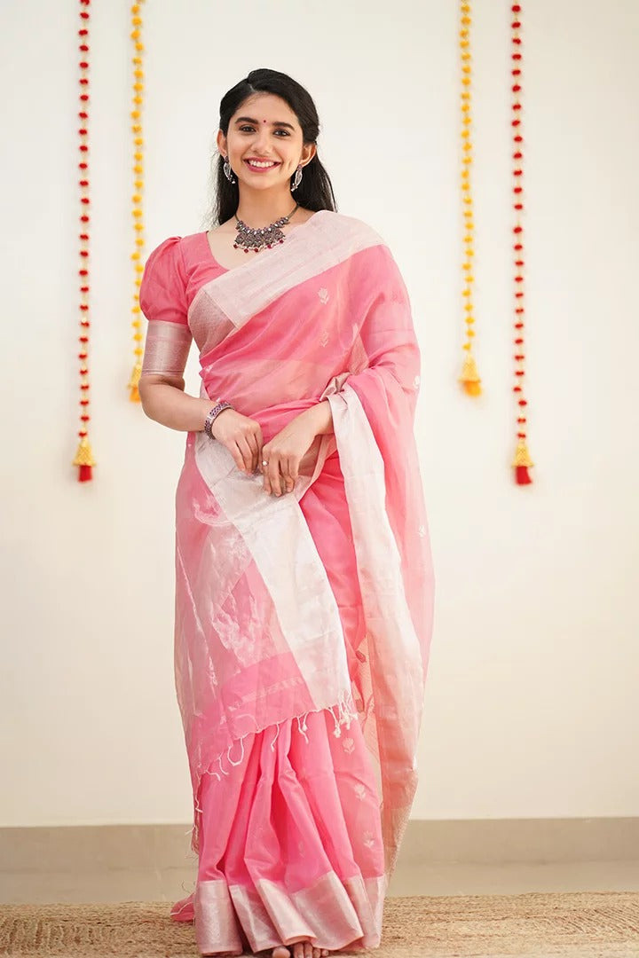 Daisy pink Maheshawari Cotton Silk Saree