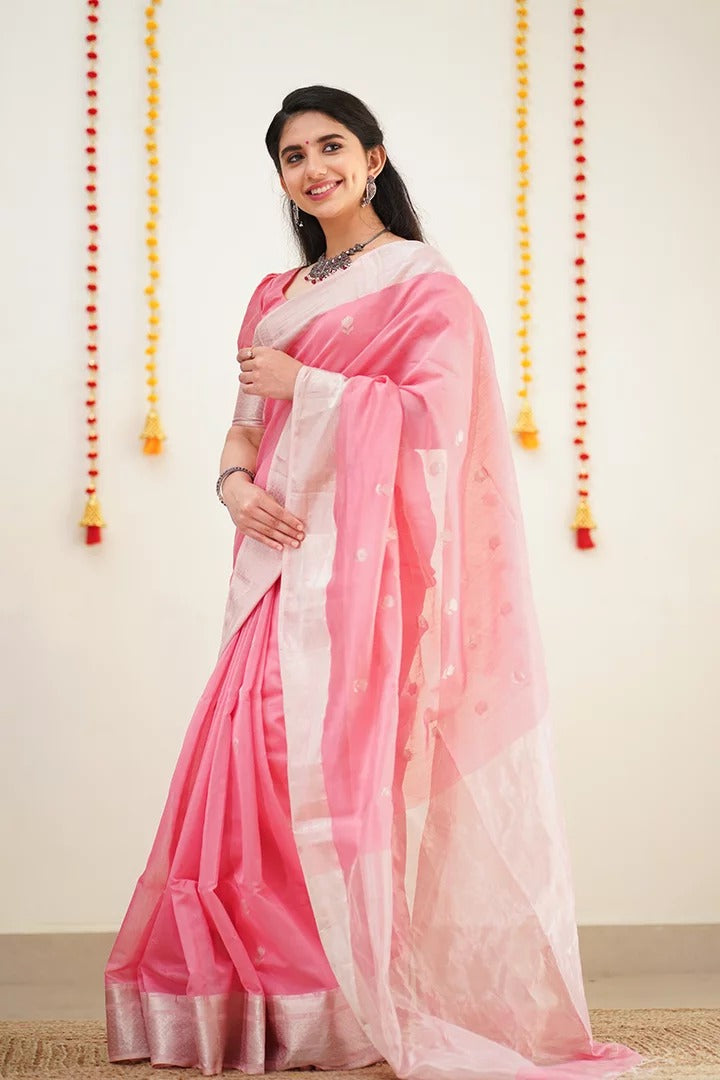 Daisy pink Maheshawari Cotton Silk Saree