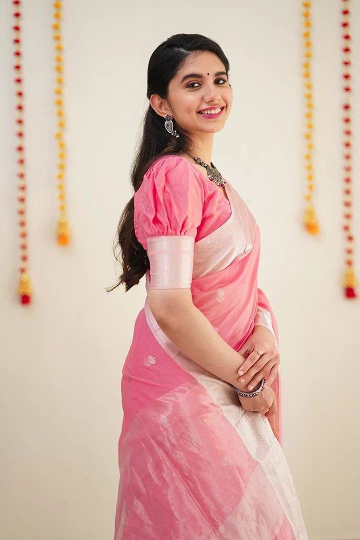 Daisy pink Maheshawari Cotton Silk Saree