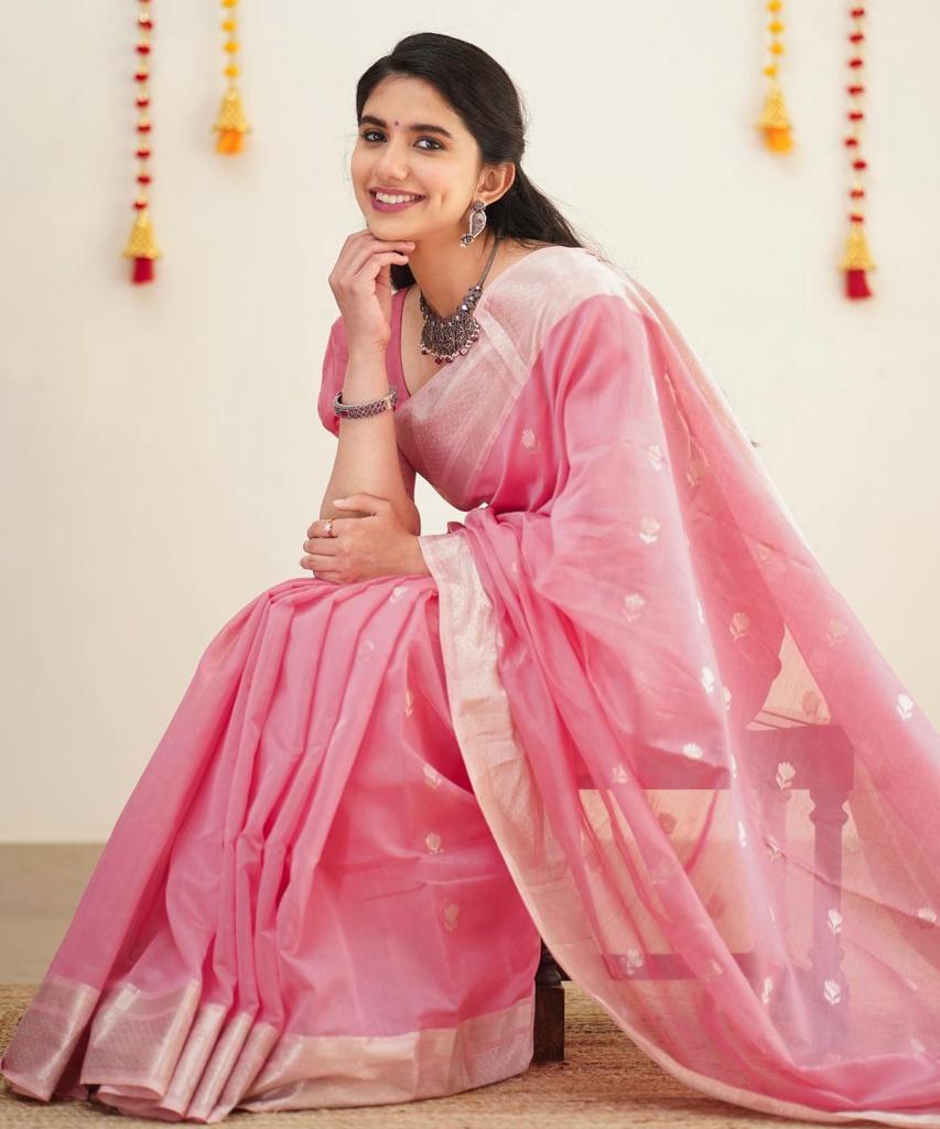 Daisy pink Maheshawari Cotton Silk Saree