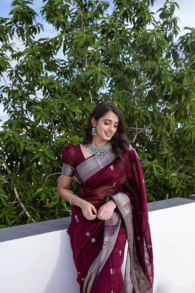 Grape Wine Maheshawari Cotton Silk Saree