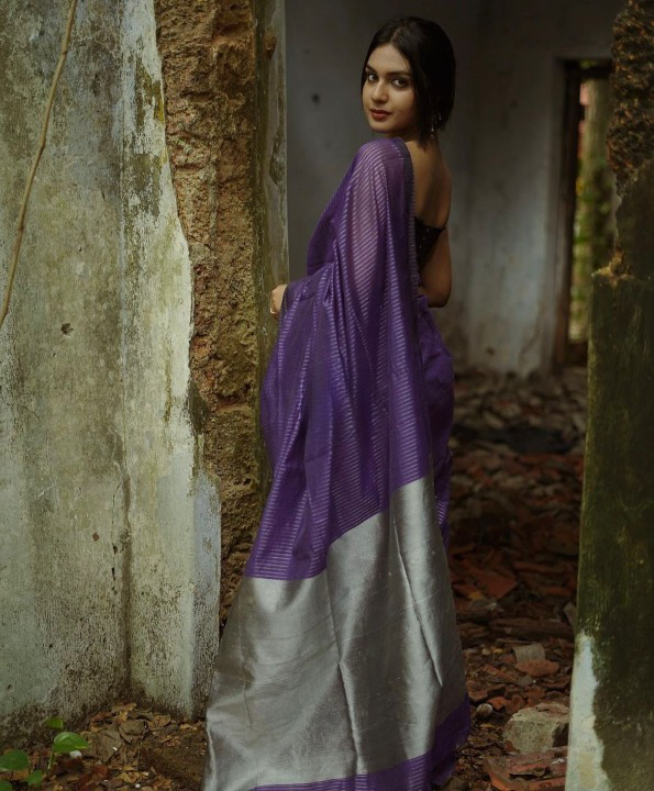 Quintessential Purple Soft Banarasi Silk Saree With Skinny Blouse Piece